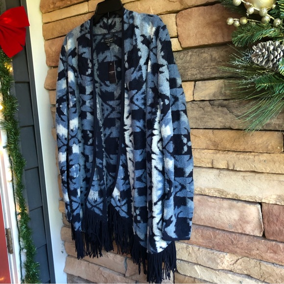 Lucky Brand blue fringe open cardigan sweater NWT Medium & XL - Picture 6 of 14
